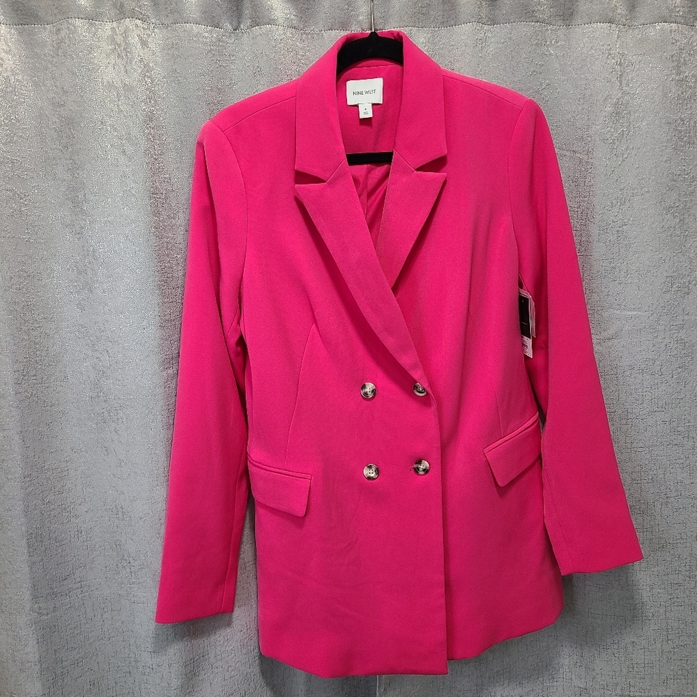 Nine West Pink The Boyfriend Blazer Double-Breasted Suit Jacket Size 8 NWT - Picture 13 of 13